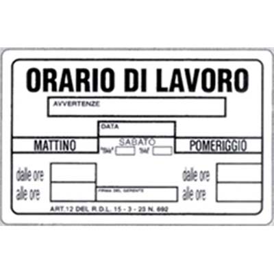 TARGA SEGNALETICA ORARIO LAVORO PP CM 20X30 Immagine principale del prodotto