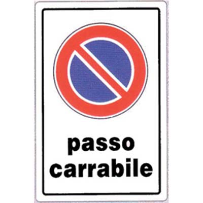 TARGA SEGNALETICA DIVIETO SOSTA PASSO CARRABILE PP CM 20X30 Immagine principale del prodotto