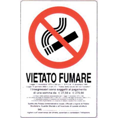 TARGA SEGNALETICA VIETATO FUMARE NORME LEGGE PP CM 20X30 Immagine principale del prodotto
