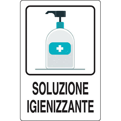 TARGA SEGNALETICA COVID SOLUZIONE IGIENIZZANTE ALLUMINIO 20X30