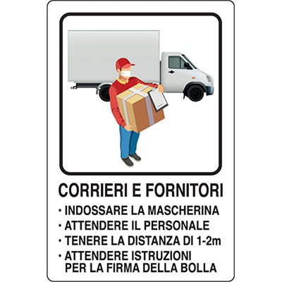 TARGA SEGNALETICA COVID CORRIERI E FORNITORI ALLUMINIO 20X30 Immagine principale del prodotto