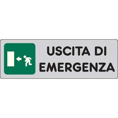 TARGA SEGNALETICA ADESIVA USCITA EMERGENZA SX VINILE CM 15X5 Immagine principale del prodotto