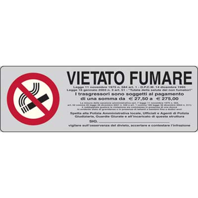 TARGA SEGNALETICA ADESIVA VIETATO FUMARE VINILE CM 15X5 Immagine principale del prodotto
