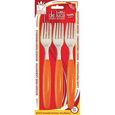 FORCHETTA TAVOLA SUPER DE LUCA MANICO PLT/INOX CF=PZ 6 COLORI ASSORTITI Immagine principale del prodotto