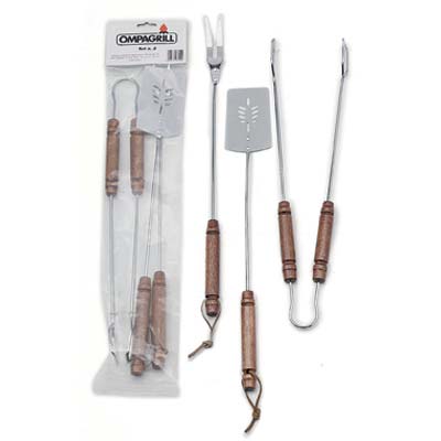 POSATE BARBECUE SET 03550 OMPAGRILL INOX/LEGNO CF=PZ 3 CM 55 Immagine principale del prodotto