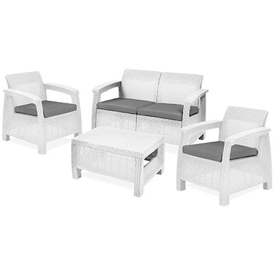 SET RATTAN CORFU LOUNGE KETER PP BIANCO CF=PZ 4 + CUSCINI Immagine principale del prodotto