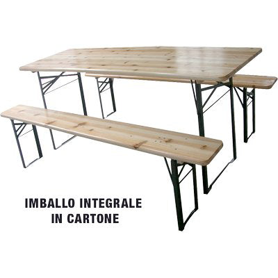 SET TAVOLO + PANCHE BIRRERIA 2 GAMBE DOMUS LEGNO/ACCIAIO CM 120X60 H.CM 76 CF=PZ 3 Immagine principale del prodotto