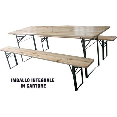 SET TAVOLO + PANCHE BIRRERIA 2 GAMBE DOMUS LEGNO/ACCIAIO CM 200X60 H.CM 76 CF=PZ 3 Immagine principale del prodotto