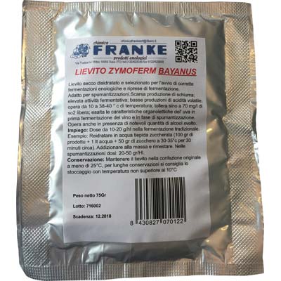 LIEVITO ENOLOGICO ZYMOFERM BAYANUS FRANKE GR 75 Immagine principale del prodotto