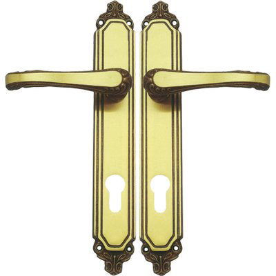 MANIGLIA EXPORT PLACCA FORO SAGOMATO OTTONE BRONZATA SFUMATA Q8 I.MM 90 CF=PZ 2