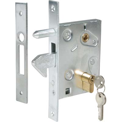 SERRATURA CANCELLO INFILARE A GANCIO 447 IBFM B.Q ZINC F.MM 25 C.SAGOM M1+Q8 E.MM 60
