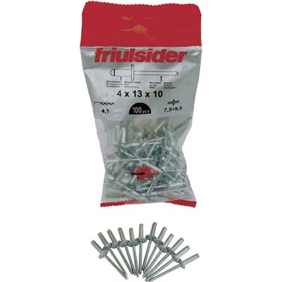 RIVETTO A STRAPPO ALLUMINIO TESTA LARGA FRIULSIDER MM 4,0X13 TESTA MM 10 CF=PZ 100