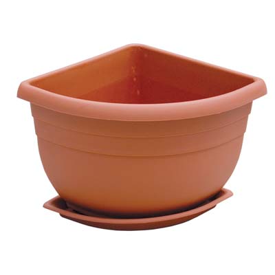VASO + SOTTOVASO ANGOLARE ANGELICA ICS PP TERRACOTTA CM 21X21 H.CM 18