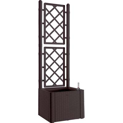 FIORIERA + GRIGLIATO NATURAL DELUXE STEFANPLAST PP RATTAN MOKA CM  43X43 H.CM 142
