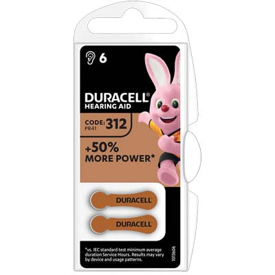 PILA APPARECCHIO ACUSTICO EASY TAB 312 DURACELL MARRONE CF=PZ 6 Immagine principale del prodotto