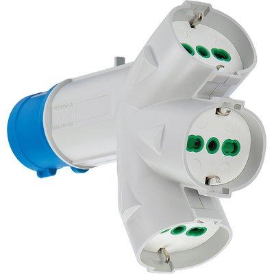 ADATTATORE TRIPLO SPINA BLU-16A+3 SCHUKO FME 2P+T 16A IP44