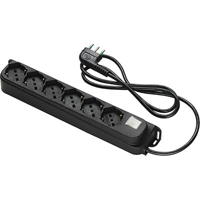 MULTIPRESA BIPASSO SCHUKO + INT.LUM RETAIL FME NERO POSTI 6 2P+T 16A N°XMMQ 3X1,0 MT 1,5 Immagine principale del prodotto