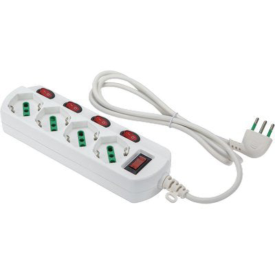 MULTIPRESA BIPASSO SCH +4 INT.LUM RETAIL FME BIANCO POSTI 4 2P+T 16A N°XMMQ 3X0,75 MT 1,5