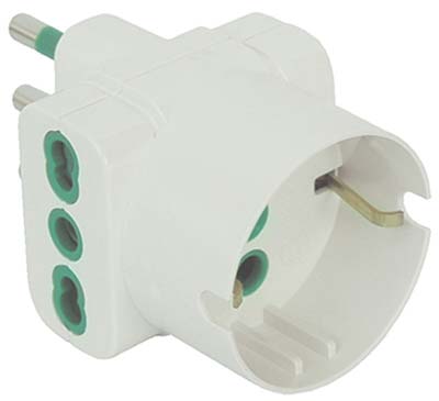 ADATTATORE TRIPLO 16A- 16A BIPASSO +SCHUKO GARANTI BIANCO 2P+T