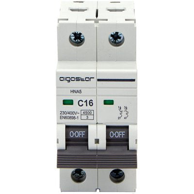 INTERRUTTORE MAGNETOTERMICO 2 POSTI AIGOSTAR 2P VOLT 230 A 16 KA 4,5 BIPOLARE Immagine principale del prodotto