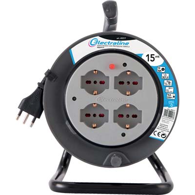 AVVOLGICAVO BRICOLAGE ELECTRALINE 2P+T 16A BIPASSO SCHUKO X4 N°XMMQ 3X1,5 MT 15