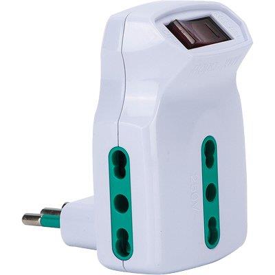 ADATTATORE TRIPLO 10A-10/16A FME BIANCO 2P+T + INTERRUTTORE TERMICO Immagine principale del prodotto