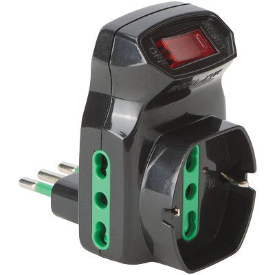 ADATTATORE TRIPLO 10A-16A+SCHUKO FME NERO 2P+T + INTERRUTTORE TERMICO Immagine principale del prodotto