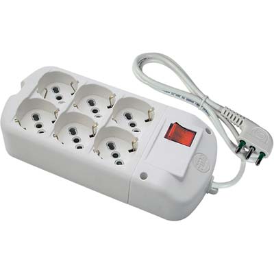 MULTIPRESA BIPASSO SCHUKO + INT.LUM FME BIANCO POSTI 6 2P+T 16A N°XMMQ 3X1,0 MT 1,5