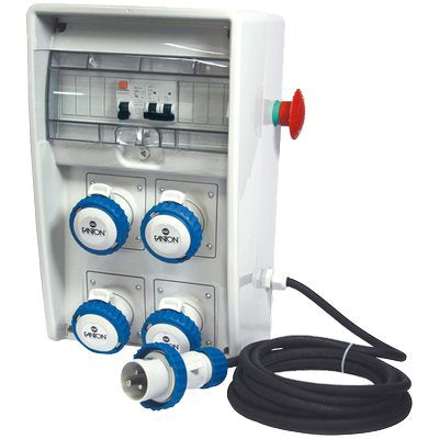 QUADRO DISTRIBUZIONE BLU ULISSE + PULSANTE FME PRESE CEE BLU X4 MM 204X403 H.MM 177 Immagine principale del prodotto