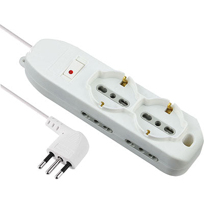 MULTIPRESA BIPASSO + SCHUKO + TERMICO ELECTRALINE BIANCO POSTI 6 2P+T 10A N°XMMQ 3X0,75 MT 2