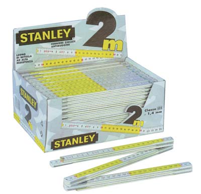 DOPPIOMETRO LEGNO STANLEY BIANCO/GIALLO DECIMETRI ROSSI MT 2 0-35-458