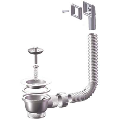 PILETTA MINIBASKET LAVELLO INOX + TROPPO PIENO PP/INOX 1"1/2F + TAPPO GRIGLIA BASKET Immagine principale del prodotto