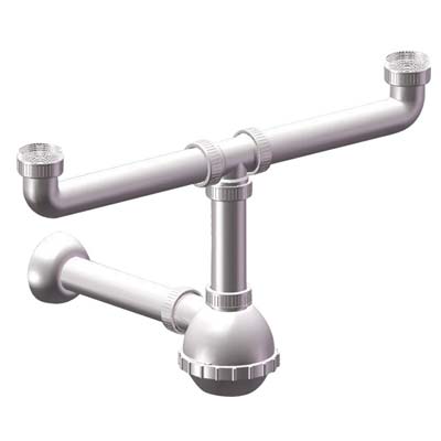 SIFONE PP A BOTTIGLIA 2 VASCHE BIANCO MM 40/32 1"1/4 Immagine principale del prodotto