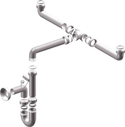 SIFONE PP SALVASPAZIO 2 VASCHE + 1 ATTACCO BIANCO MM 40 1"1/2 Immagine principale del prodotto