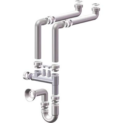 SIFONE PP SALVASPAZIO 2 VASCHE + 2 ATTACCHI BIANCO MM 40 1"1/2 Immagine principale del prodotto
