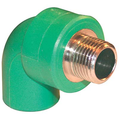 GOMITO PPR A SALDARE 90° FILETTO MASCHIO VERDE/OTTONE MM 25X3/4M Immagine principale del prodotto