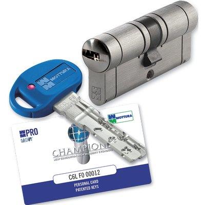 CILINDRO SAGOMATO CHAMPIONS PRO HAND MOTTURA CROMO SATINATO CHIAVI 5+1 MM 122 51+71
