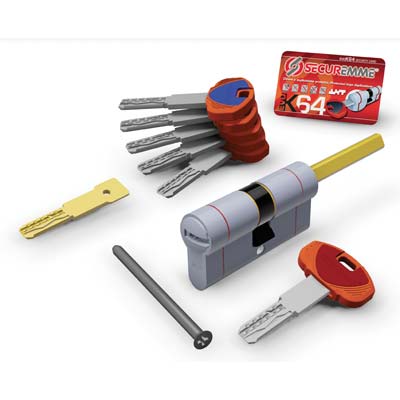 CILINDRO SAGOM EVO K64 36-Q HAND POMOLO SECUREMME OTT.NICH.SATIN CHIAVI 5 MM 60 31+31 Immagine principale del prodotto