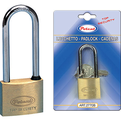 LUCCHETTO ARCO LUNGO 2700B POTENT OTTONE ARCO CROMATO CHIAVI 2 MM 40X56