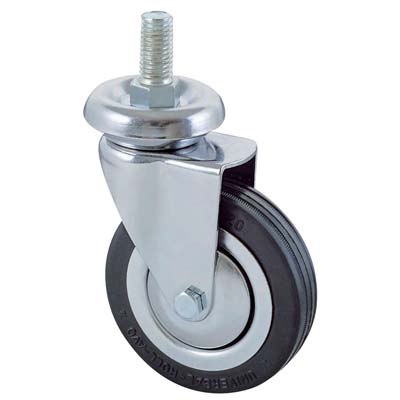 RUOTA A FORCELLA GIREVOLE PERNO FILETTATO 155B AVO A/CROMATO/GOMMA NERA D.MM 100X24 F.MA 12X30