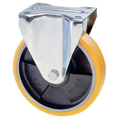 RUOTA A FORCELLA SU PIASTRA 22A AVO A/ZINCR/POL.GIAL D/GHISA D.MM 100X25 P.MM 100X85