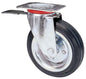 RUOTA A FORCELLA GIREVOLE + FERMO 80BIS AVO A/ZINCR/GOMMA NERA D.MM 125X37 P.MM 115X85