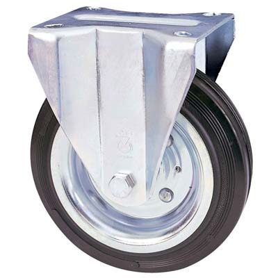 RUOTA A FORCELLA SU PIASTRA 80A AVO A/ZINCR/GOMMA NERA D.MM 200X50 P.MM 140X110 Immagine principale del prodotto