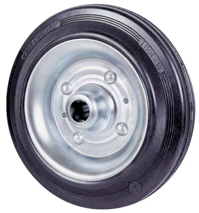 RUOTA GOMMA NERA 112 AVO DISCO ACCIAIO + CUSCINETTI A RULLI D.MM 150X40