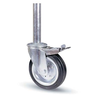 RUOTA A FORCELLA TUBI INNOCENTI +FERMO 103BI AVO A/ZINCR/GOMMA NERA MM 200X50 PERNO GIR MM 40X190