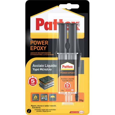 PATTEX POWER EPOXY ACCIAIO LIQUIDO MIX SIRINGA GR 35