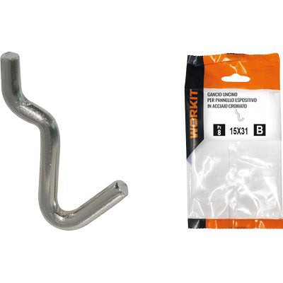 GANCIO UNCINO ACCIAIO SELF WORKIT X PANNELLO ESPOSITIVO CROM N° 1 MM 15X31 CF=PZ 10 Immagine principale del prodotto