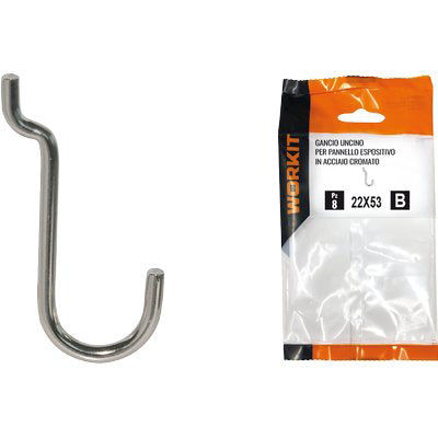 GANCIO UNCINO ACCIAIO SELF WORKIT X PANNELLO ESPOSITIVO CROM N° 4 MM 22X53 CF=PZ 10 Immagine principale del prodotto