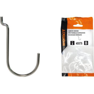GANCIO UNCINO ACCIAIO SELF WORKIT X PANNELLO ESPOSITIVO CROM N° 5 MM 40X75 CF=PZ 12 Immagine principale del prodotto